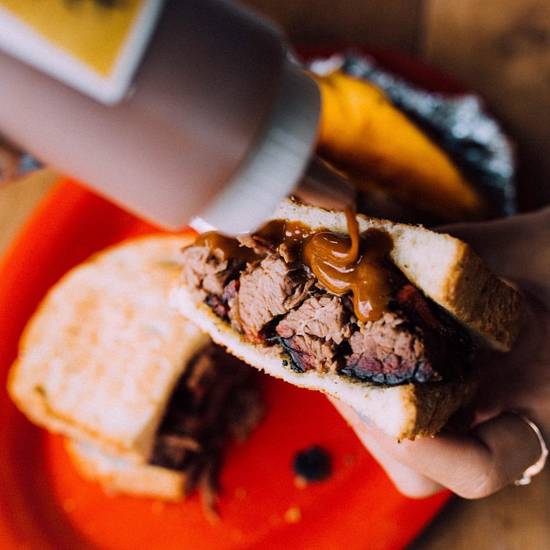 Order Beef Brisket Sandwich with One Side food online from Bonos Pit Bar-B-Q & Catering store, Jacksonville on bringmethat.com
