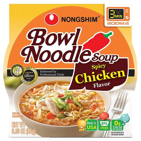 Order Nongshim Spicy Chicken Bowl Noodle Soup 3.03oz food online from Everyday Needs by Gopuff store, Ladera Ranch on bringmethat.com