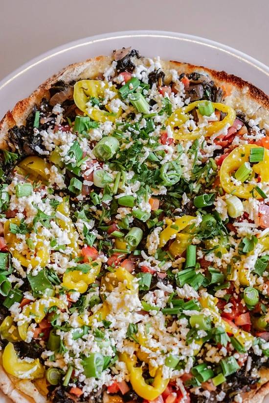 Order Garlic, Spinach, and Feta Pitza food online from Aladdin's Eatery store, Pittsburgh on bringmethat.com