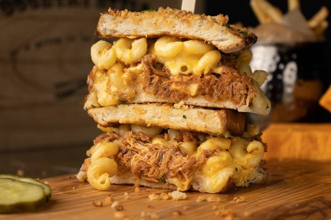 Order BBQ Pulled Pork 'Mac & Grilled Cheese' Sandwich food online from Sweet Lou store, Skokie on bringmethat.com