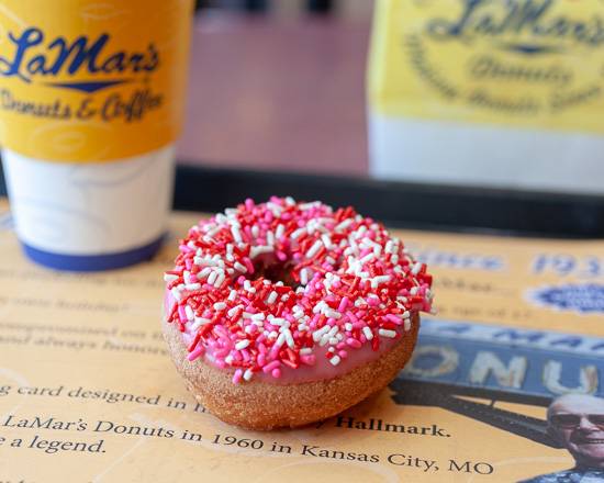 Order Cherry Iced Cake Donut food online from LaMars Donuts store, Aurora on bringmethat.com