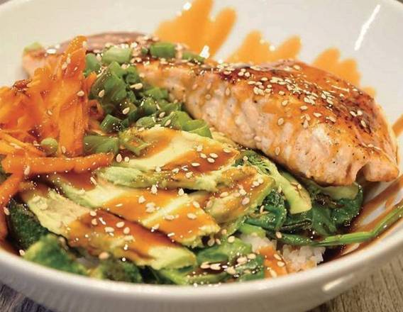 Order SALMON TERIYAKI BOWL food online from Agave Coffee & Cafe store, Chula Vista on bringmethat.com