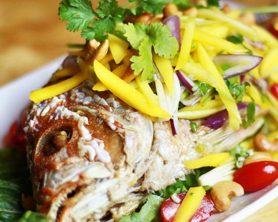 Order Whole Fish With Mango Salad ⭐️ food online from Red basil thai kitchen store, Long Island City on bringmethat.com