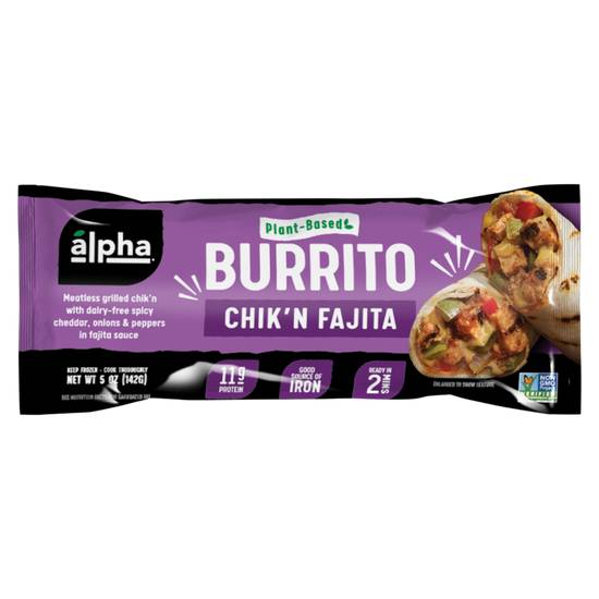 Order Alpha Foods Frozen Plant Based Chik'N Fajita Burrito 1ct 5oz food online from Everyday Needs by Gopuff store, St. Petersburg on bringmethat.com