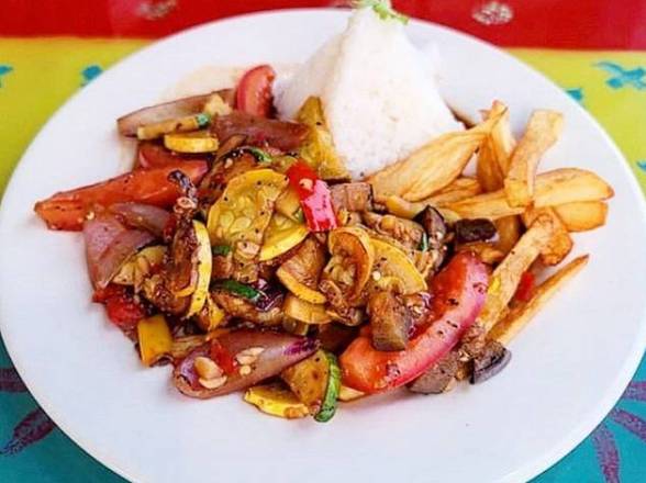 Order Saltado de Vegetables (Loaded fries with Veggies) food online from Qusqo Bistro and Gallery store, Los Angeles on bringmethat.com
