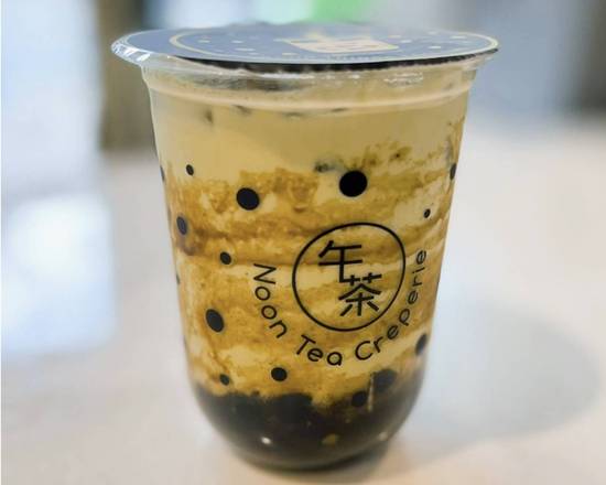 Order Brown Sugar Boba Matcha Green Milk Tea (16oz) food online from Noon Tea Creperie store, Madison on bringmethat.com