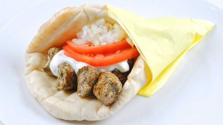 Order Pork Souvlaki In Pita food online from Greek Souvlaki store, West Valley City on bringmethat.com
