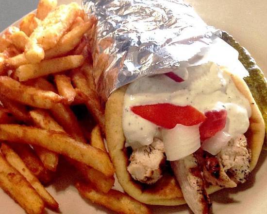Order Souvlaki on Pita Sandwich food online from Zachary's Restaurant store, Cape Canaveral on bringmethat.com
