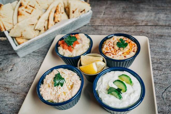 Order Four Dip Combo food online from The Great Greek Mediterranean Grill store, Troy on bringmethat.com