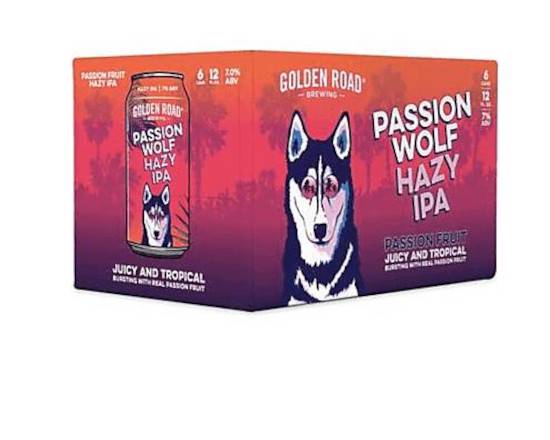 Order Golden Road Passion Wolf Hazy IPA 6pk cans food online from Silver Liquor Market store, Los Angeles on bringmethat.com