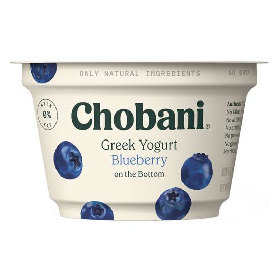 Order Chobani Blueberry on the Bottom Non-Fat Greek Yogurt 5.3oz food online from Everyday Needs by Gopuff store, Tampa on bringmethat.com