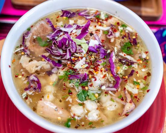 Order Pork Pozole food online from Cafe Coyote store, San Diego on bringmethat.com