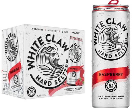 Order White Claw Raspberry, 6pk-12oz can hard seltzer (5.0% ABV) food online from Woodbury Wine & Spirits store, ORLANDO on bringmethat.com