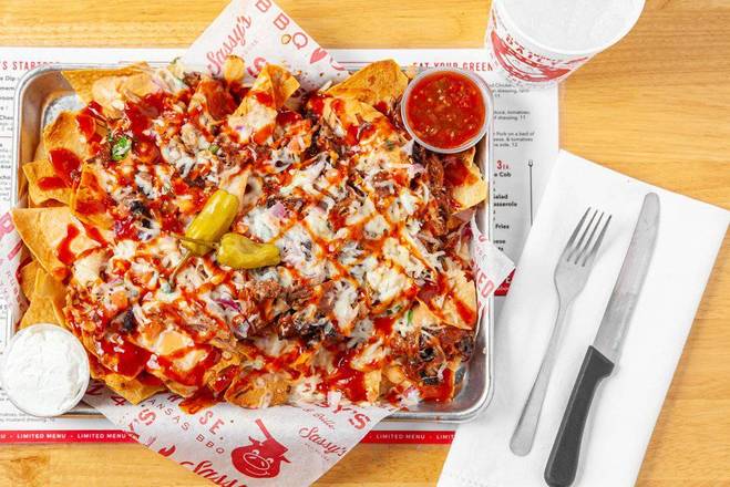 Order BBQ Nachos food online from Sassy's BBQ & Grille store, Fayetteville on bringmethat.com