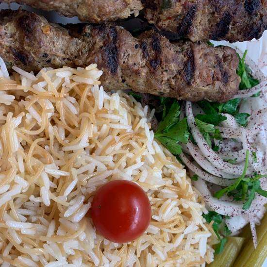 Order Kefta Kabab Platter with Vermicelli Rice  GF food online from Mediterraneaneat All With Olive Oil store, Dallas on bringmethat.com