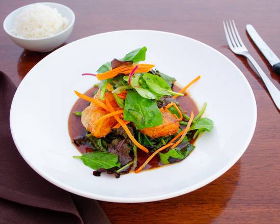 Order Crispy Pan Fried Salmon food online from Thai Essence Restaurant store, Nutley on bringmethat.com