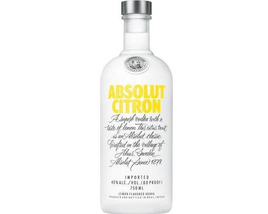 Order Absolut Citron, 750mL vodka (40.0% ABV) food online from Woodbury Wine & Spirits store, ORLANDO on bringmethat.com
