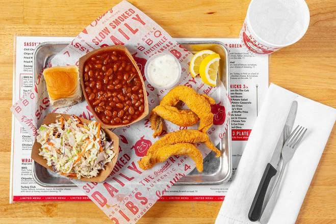 Order Catfish Plate food online from Sassy's BBQ & Grille store, Fayetteville on bringmethat.com