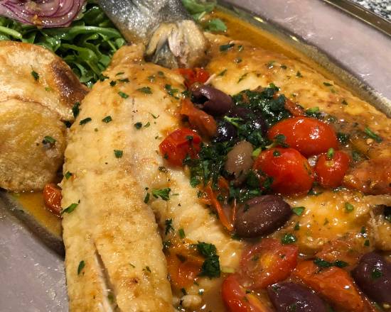 Order Grilled Mediterranean Branzino food online from Caffe Di Mauro store, Miami Beach on bringmethat.com