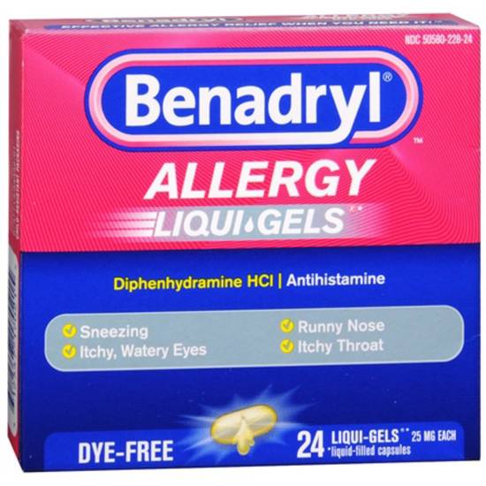 Order Benadryl Allergy Liqui-Gels (24 Capsules) food online from Santa Monica Liquor store, Santa Monica on bringmethat.com