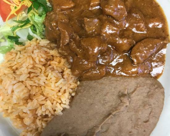 Order Carne Guisada Plate food online from Tacos Ricos store, San Antonio on bringmethat.com