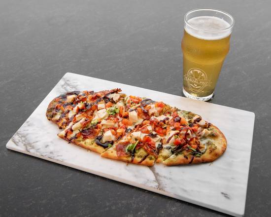 Order Basil Pesto Chicken Flatbread food online from The Casual Pint The Grove store, Hoover on bringmethat.com
