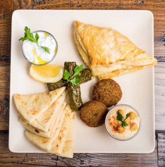 Order Mezze Plate food online from The Great Greek Mediterranean Grill store, Troy on bringmethat.com