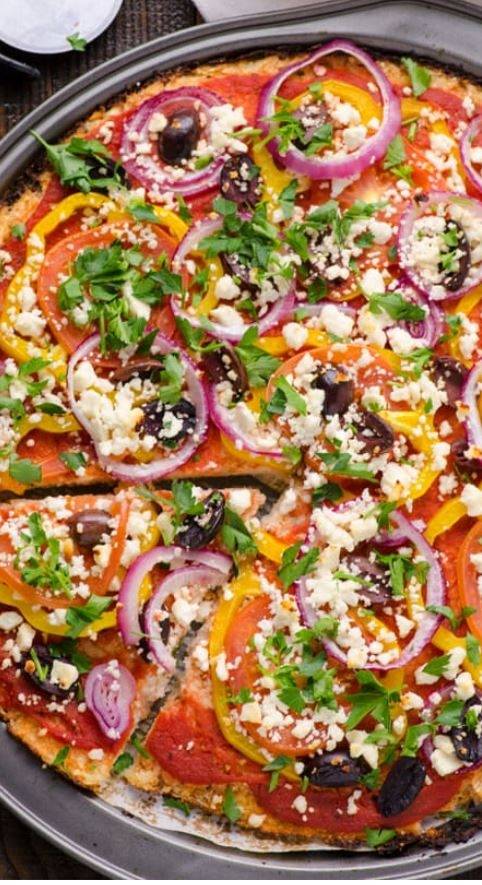 Order Greek Pizza - Cauliflower 10" food online from Amore Pizzeria store, Clearwater on bringmethat.com