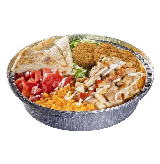 Order Chicken & Falafel Platter food online from The Halal Guys store, Dallas on bringmethat.com