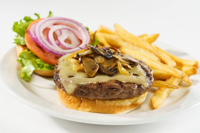 Order GF SWISS/MUSHROOM/ONION BURGER food online from Glory Days Grill store, Glen Burnie on bringmethat.com