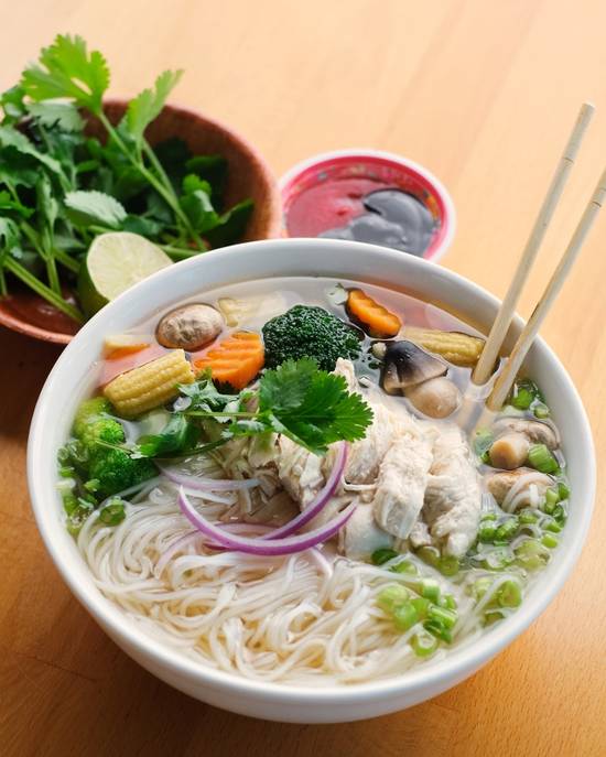 Order Chicken & Veggie Pho food online from PhoNatic Vietnamese Restaurant store, Austin on bringmethat.com