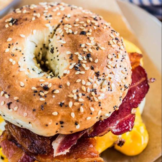 Order Breakfast Bagel with Bacon, Egg, and Cheese food online from Jannys store, Irvine on bringmethat.com
