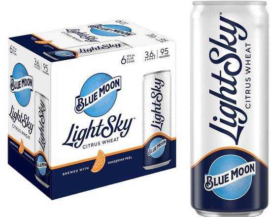 Order Blue Moon LightSky, 6pk-12oz canned beer (4.00% ABV) food online from Fresko Market store, Miami on bringmethat.com