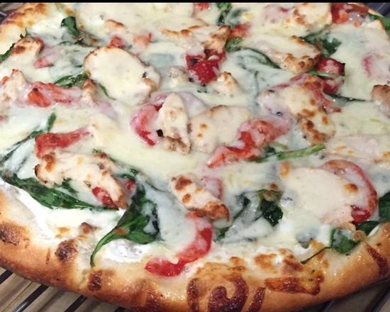 Order Chicken Spinach White Pizza food online from Gourmet Pizza Company store, Tampa on bringmethat.com