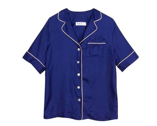 Order Women's Navy Silk Short Sleeved Shirt (Extra Small) food online from Fred Segal store, Malibu on bringmethat.com