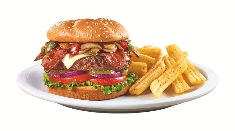 Order Bourbon Bacon Burger food online from Denny's store, Tampa on bringmethat.com