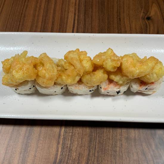 Order Spicy Tuna w/ Popcorn Shrimp Tempura Cut Roll food online from Sushi Katsu-Ya - Woodland Hills store, Woodland Hills on bringmethat.com