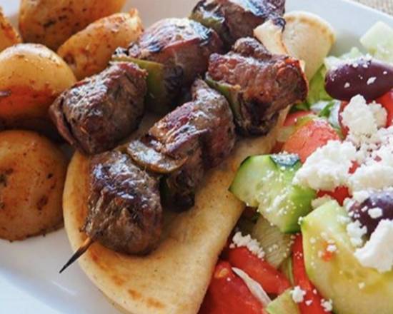 Order Beef Kebab Plate food online from Papa Cristos Taverna store, Los Angeles on bringmethat.com