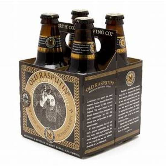 Order North Coast Brewing Old Rasputin Stout, 4 pack, 12 fl oz food online from Rocky Liquor store, Claremont on bringmethat.com