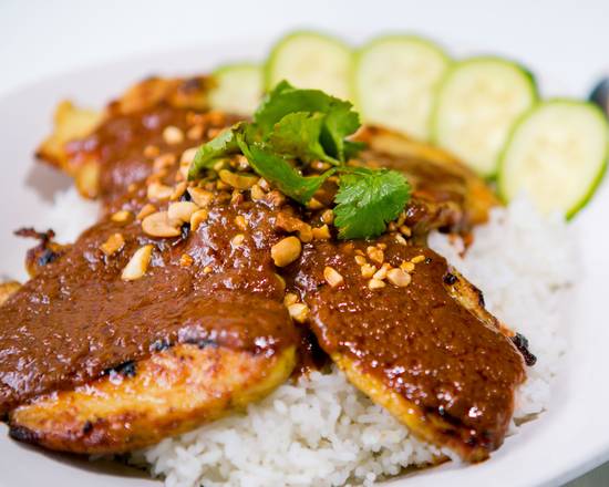 Order Chicken Satay Over Rice food online from Thai Curry Simple store, Seattle on bringmethat.com