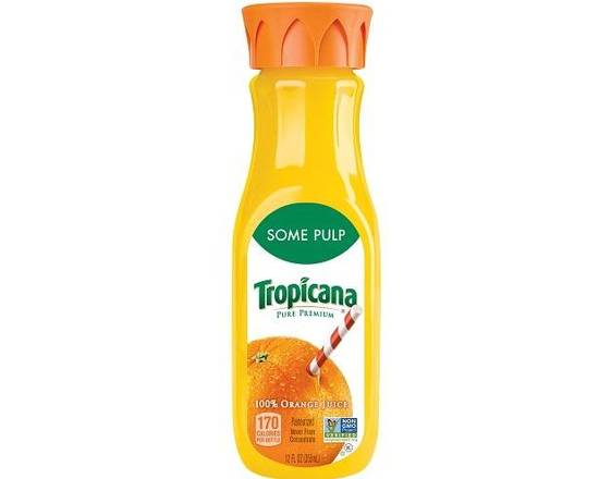 Order Tropicana Orange Juice (Some Pulp) 12 oz bottle    food online from Glenrose Liquor & Mini Mart store, Glendale on bringmethat.com
