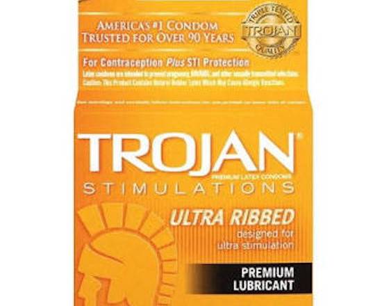 Order Trojan Ultra Ribbed 3pack food online from George's Market store, San Francisco on bringmethat.com