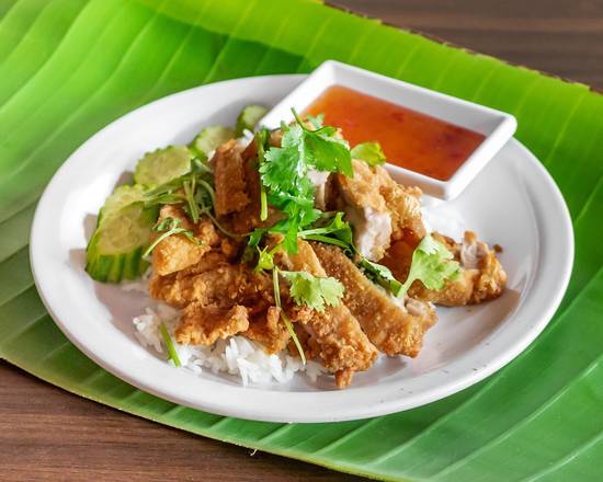 Order Fried Chicken over Rice (Kao Mann Kai Todd) (Mild) food online from Lucky House Thai Cuisine store, Berkeley on bringmethat.com