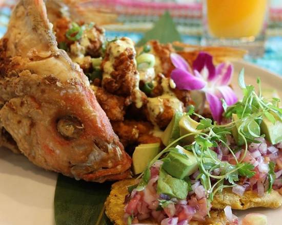 Order Fried Snapper with  Acevichado sauce and soda food online from Dr. Limon Ceviche Bar store, Miami Lakes on bringmethat.com