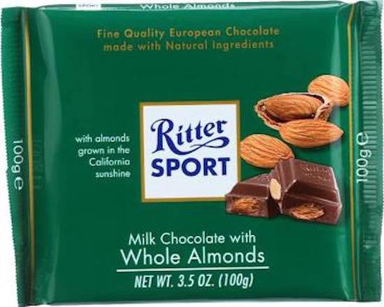 Order Ritter Sport Milk Chocolate Whole Almonds 3.5oz food online from George's Market store, San Francisco on bringmethat.com