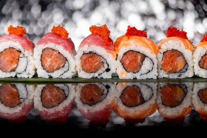Order ORANGE AND RED DRAGON ROLL (8) (Spicy) food online from Qin Dynasty store, Houston on bringmethat.com