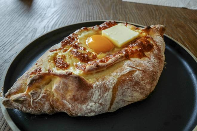 Order Georgian Cheese Bread Boat - Ajarski Khachapuri food online from Lb Cake Stop store, Baldwin Park on bringmethat.com