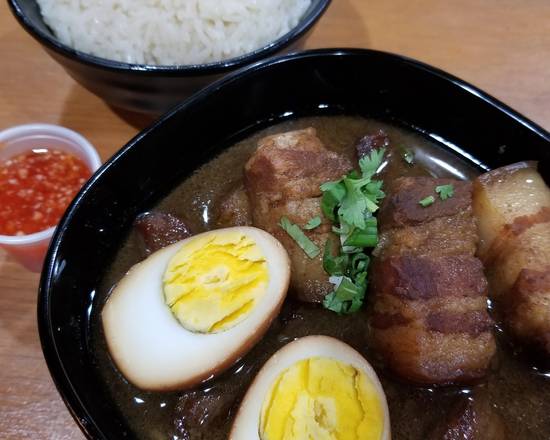 Order Five Spice Braised Pork Belly (Thai Version Thit Kho) food online from Meng Kitchen store, Orlando on bringmethat.com