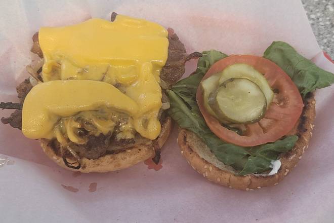 Order Half & Half Burger Whith cheese food online from Fleetwood diner store, Ann Arbor on bringmethat.com