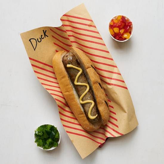 Order Duck & Bacon with Jalapeño Peppers food online from Wurstkuche store, Los Angeles on bringmethat.com